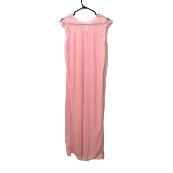 VTG Pink Nylon Full Slip Nightgown M USA Embroidered Front Barbiecore Photo Shoo - Picture 2 of 6